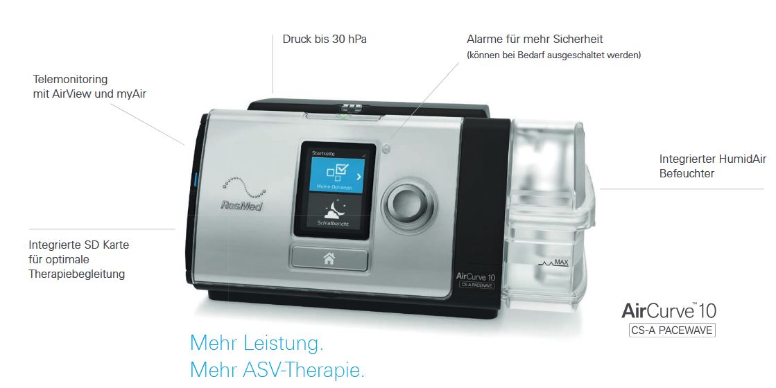 Resmed AirCurve10 CS-A Pacewave avec ASV, ASVAuto = ventilation servoadaptative