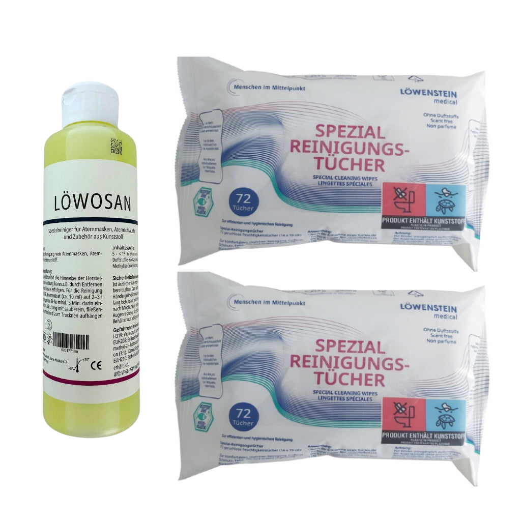 1x Löwosan + 2x Neutral Cleaning Wipes, CPAP Mask Special Cleaner (250ml) + Special Cleaning Wipes