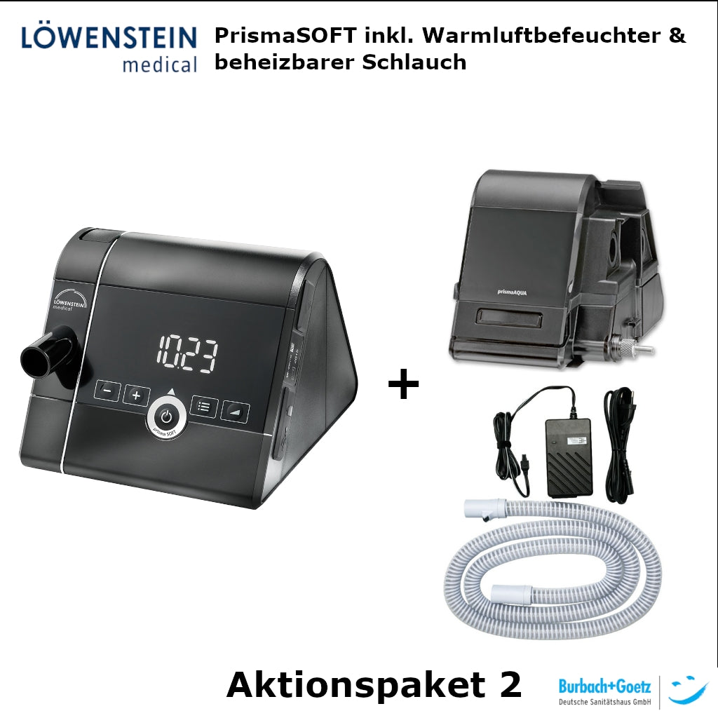 Löwenstein prisma SOFT CPAP sleep apnea therapy device with analog controls - Promotional package 2 (including warm air humidifier & heated tube)