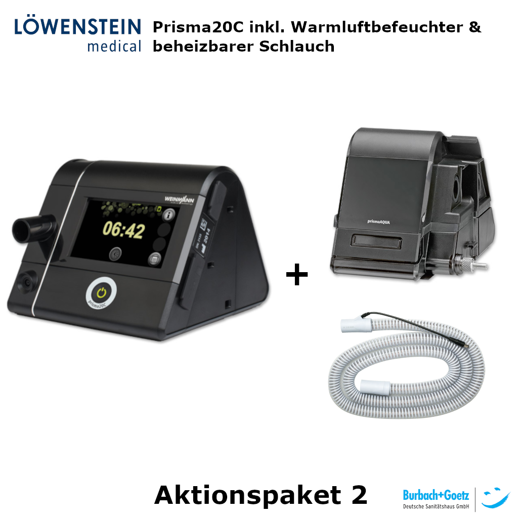 Pack promotionnel Prisma 20C CPAP 2 avec humidificateur d'air chaud et tuyau chauffant inclus