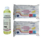 1x Löwosan + 2x lingettes nettoyantes agrumes, nettoyant spécial pour masques CPAP (250 ml) + lingettes de nettoyage spéciales (72 pièces chacune)