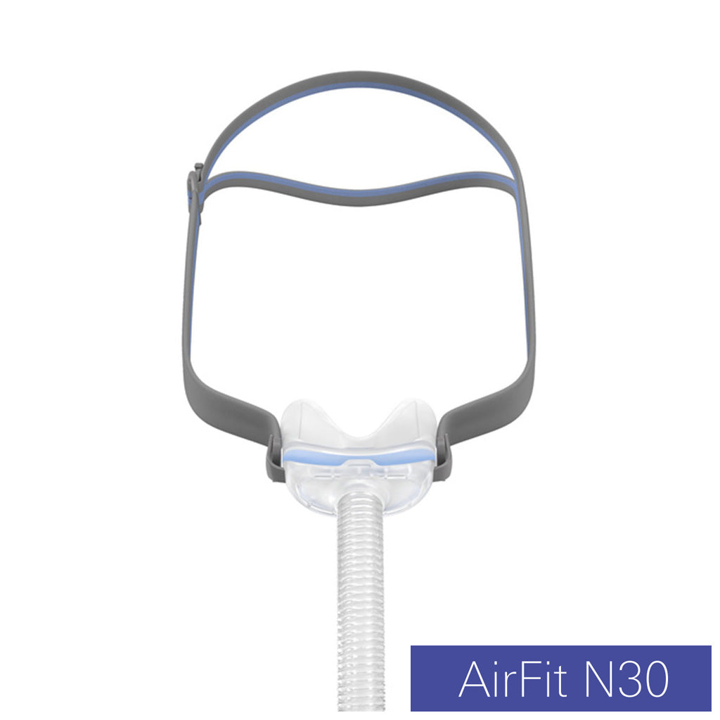 ResMed Airfit N30 nasal mask, mask set with standard exhalation valve, including mask cushion S + M, including headgear