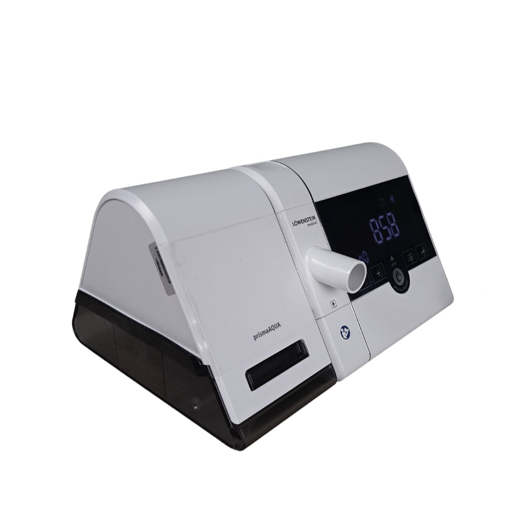 Prisma Soft Plus CPAP device with PrismaAqua warm air humidifier view from front right angle