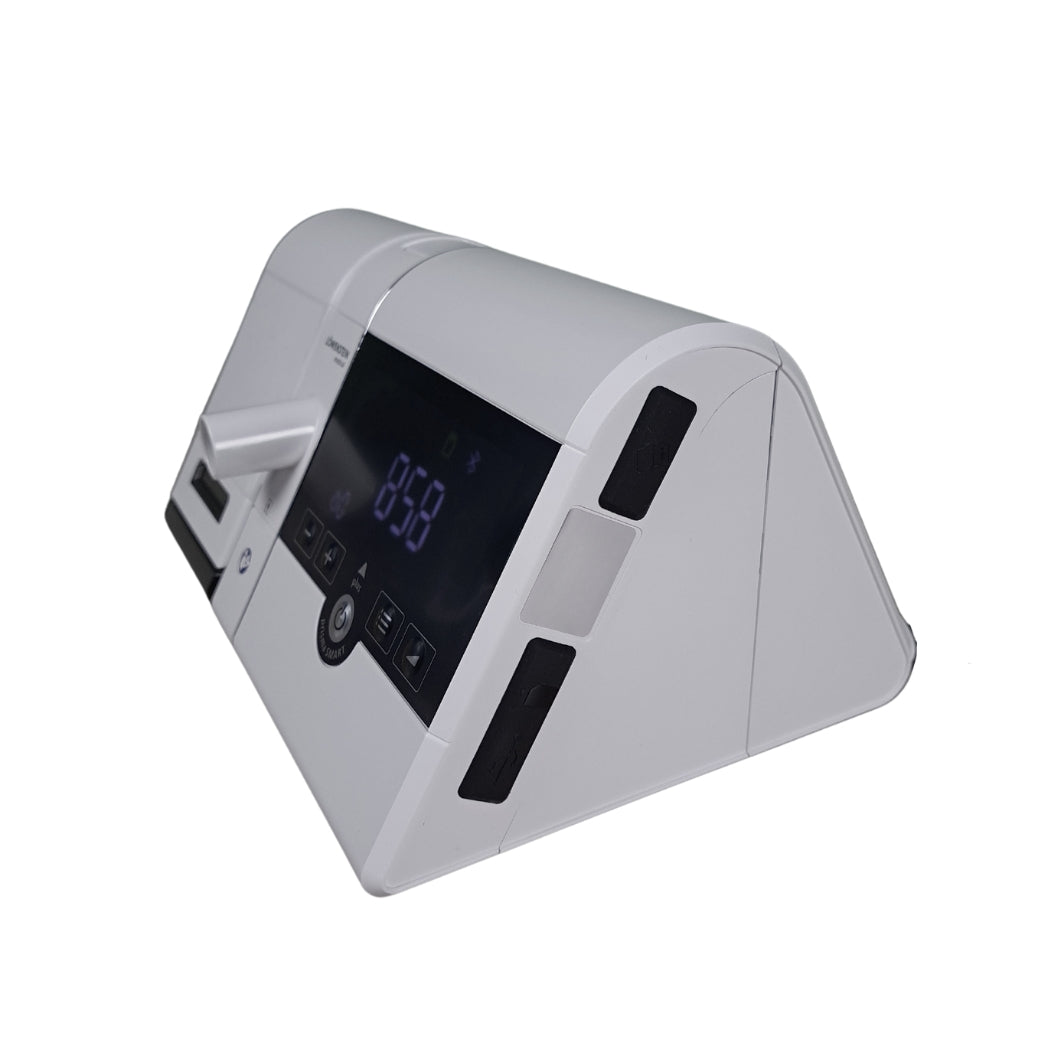 Prisma Soft Plus CPAP device with PrismaAqua warm air humidifier view from front left angle