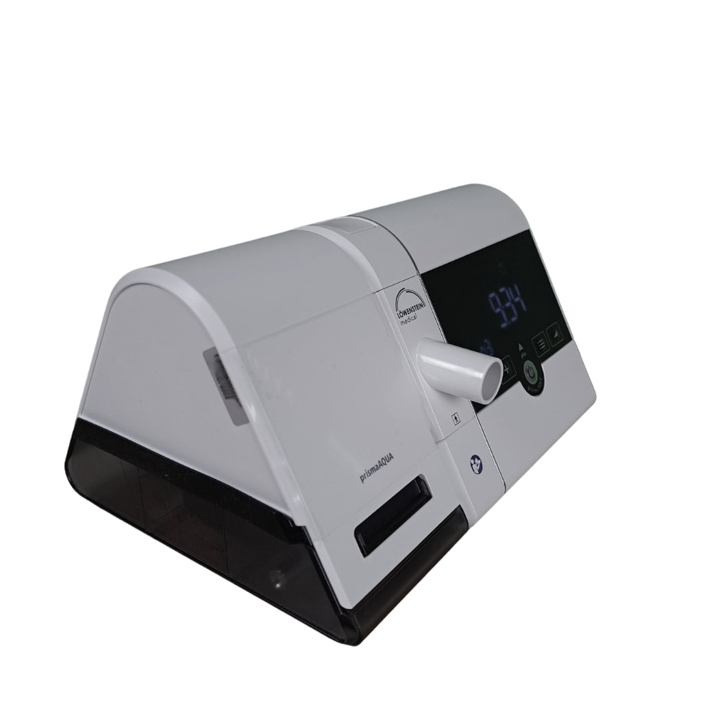Prisma Soft Plus CPAP device with PrismaAqua warm air humidifier view from front right angle