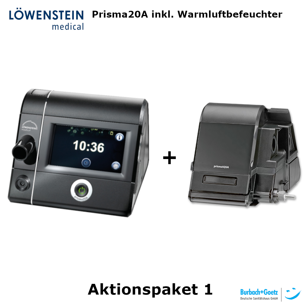 Löwenstein Prisma20A APAP sleep apnea therapy device with touchscreen operation - promotional package 1 (including heated humidifier)