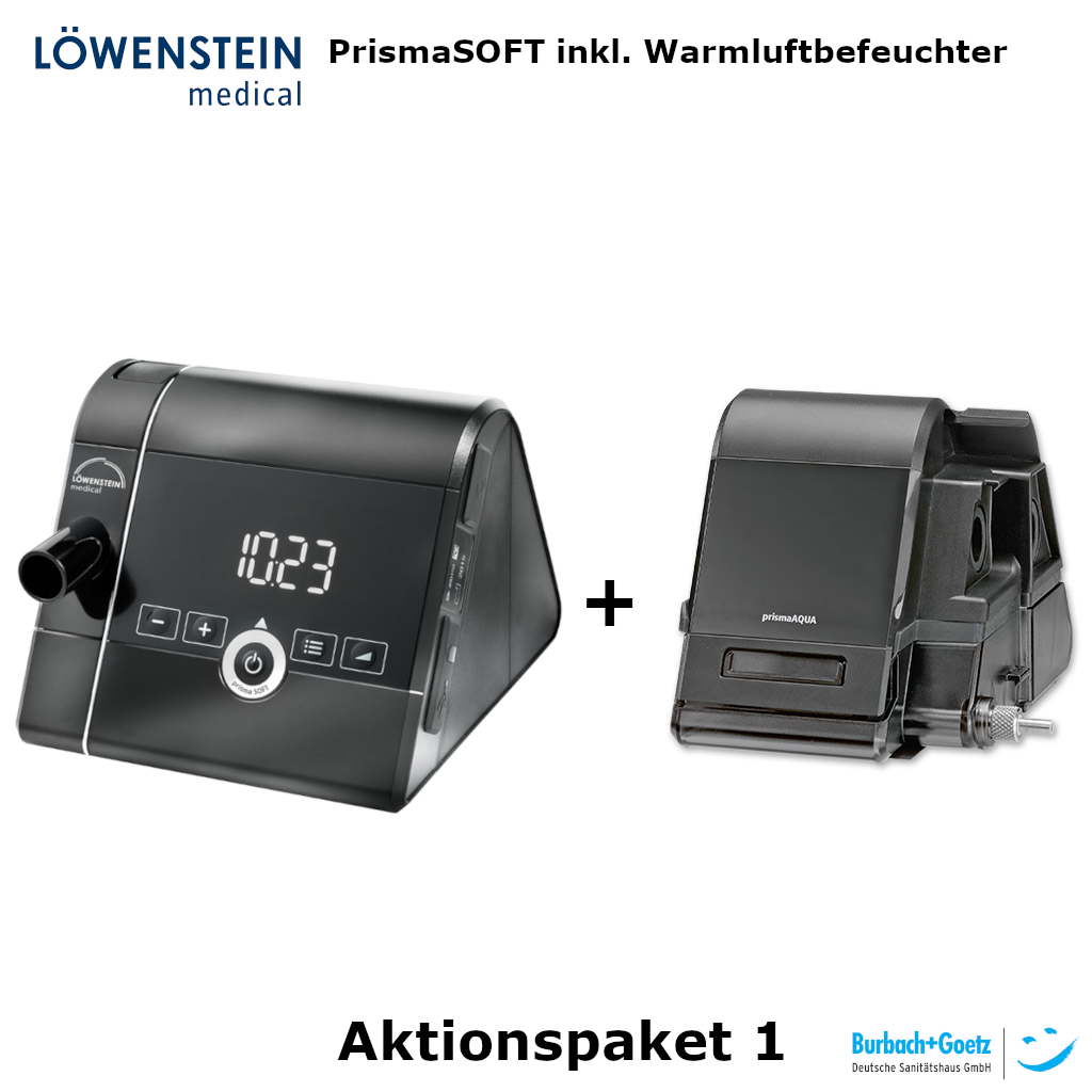 Dispositivo de terapia para apnea del sueño Löwenstein prisma SOFT CPAP - Paquete promocional 1 (incluye humidificador de aire caliente)