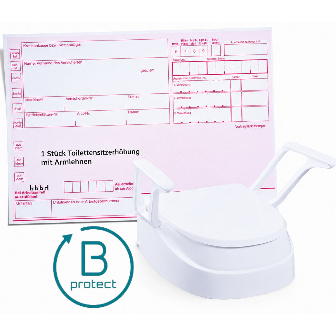 Rehausseur de siège de toilette premium avec accoudoirs B-Protect*, sur ordonnance
