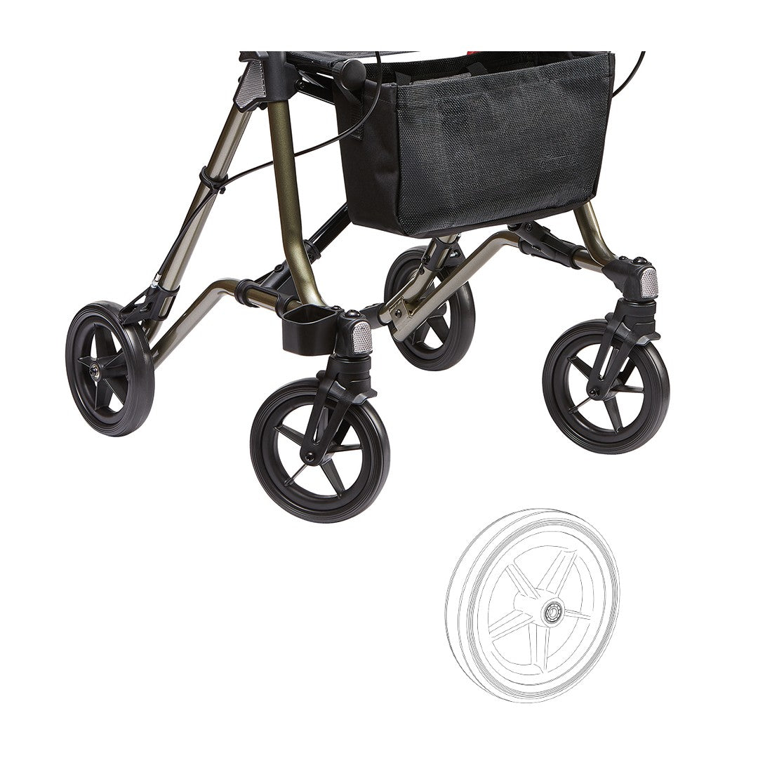 Spare wheel for Taima M GT with Taima M GT rollator in the background